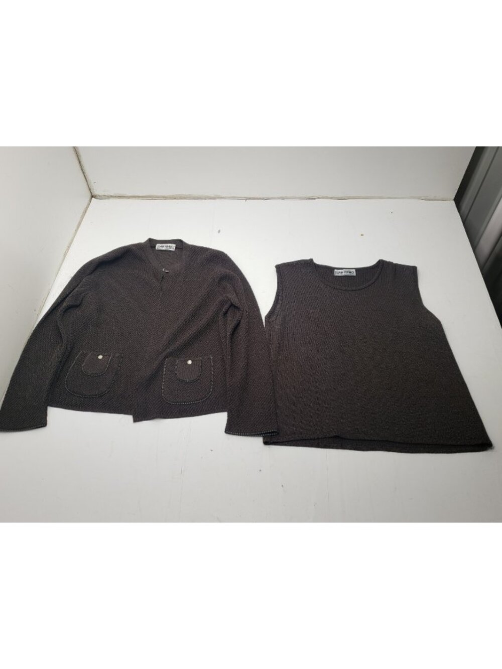 Vintage San Remo Black Textured Knit Cardigan Sweater Jacket USA Size Medium